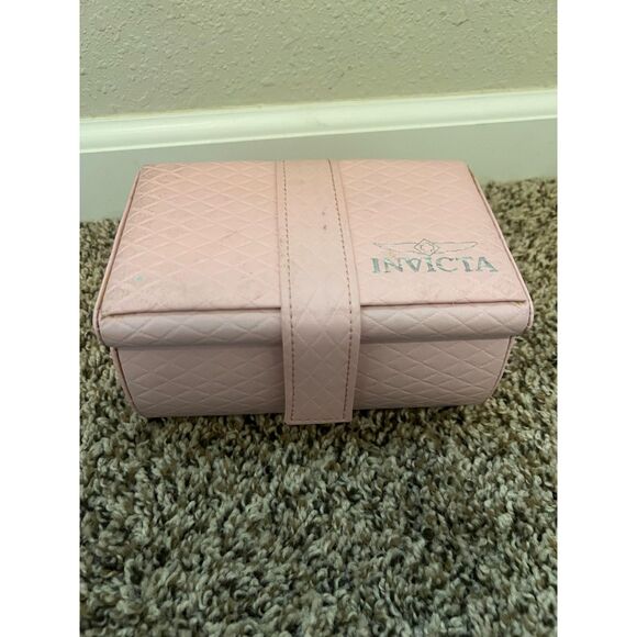 Invicta Teal Pink Leatherette Three Slot Watch Storage Box White Interior - Picture 2 of 4